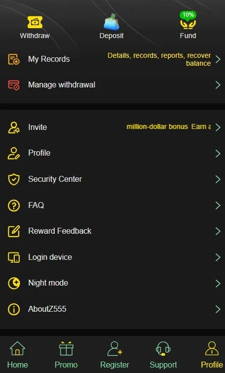 Z555 Member Profile and Dashboard